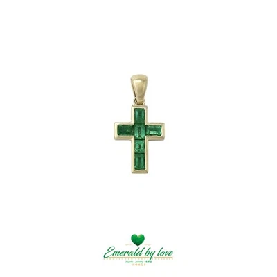 0.96 tcw Natural Colombian Emerald Cross Pendant Yellow Gold Cross - Image 1 of 4
