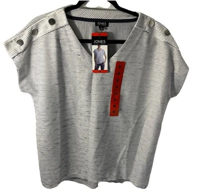 Jones New York NWT Wms Shirt Sz M Textured Fabric Button Details Short Sleeve - Image 1 of 3