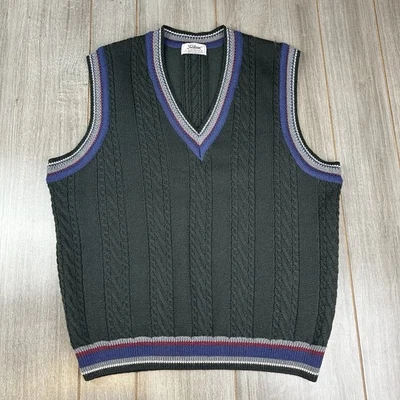 Винтажный кабель вязаный свитер жилет мужской M крикет v-образным вырезом шерстяная смесь зеленый Corbin - Изображение 1 из 4