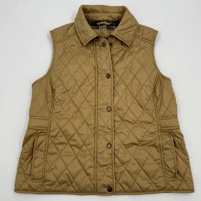 L.L.Bean Quilted Barn Vest Tan Women's S Pet Corduroy Collar Plaid Lined - Image 1 of 4