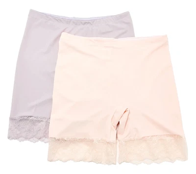 Breezies~Set of 2~Slip Short with Lace Trim~X-Large~Blush/Grey~A678634  11598 - Image 1 of 2