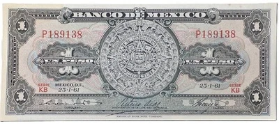 MEXICO 1 Peso 1961 AZTEC CALENDAR Good condition Series KB P189138 - Image 1 of 2