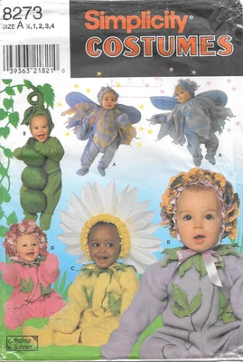 Uncut Simplicity Pattern 8273 Toddlers Fairy Daisy Peas Costume Size 1/2-1-2-3-4 - Image 1 of 2