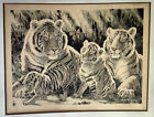 Vintage Tiger Mom and Cubs Pencil Signed Print 24x30” Ready for Framing