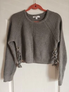 Say What Sweater Women’s Cropped Gray Long Sleeve Size Large - Picture 1 of 10
