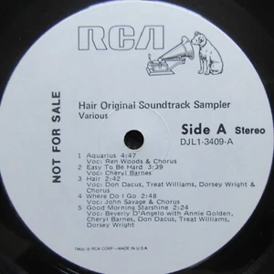 12" VINYL 33 RPM HAIR ORIGINAL SOUNDTRACK SAMPLER PROMO WL RCA MINT - Picture 1 of 4