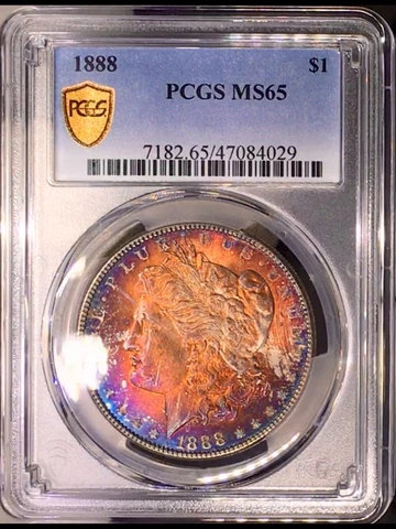 1888-P Morgan Dollar PCGS MS65 Beautiful Blue Red Orange Gem Rainbow Toned W/Vid Cover