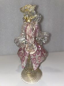 Figurine de danseuse vintage en verre art de Murano blanc rose Goldoni avec or aventurine