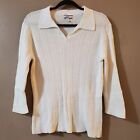 Croft & Barrow Womens Pullover Cable Knit Sweater Size L White Collar 3/4 Sleeve