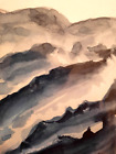 Petite aquarelle peinture de paysage. "Foggy Mountains IV". Paul Eres. 5,5 x 8,5.