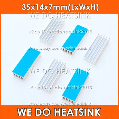 35x14x7mm Silver Heatsink Cooler Radiator With Thermal Double Sided Adhesive Pad - Image 1 of 4