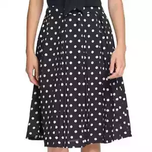 Karl Lagerfeld Paris Dot-Print Polka Dot Falda Plisada Negro Blanco Plus Talla 16 - Imagen 1 de 8