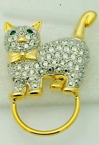 Gold Crystal Cat Pin/Brooch Eyeglass Holder - Picture 1 of 1