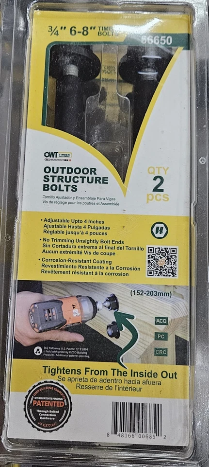 OZCO 56650 3/4-inch by 6 to 8-inch OWT Timber Bolts, (2 per Pack)