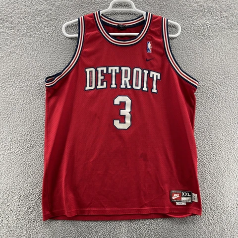 VINTAGE Detroit Pistons Jersey Men 2XL XXL Red Nike Ben Wallace #3 Basketball Cover
