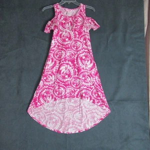 1st Kiss Girl Dress Size 10 Pink White Geometric Cold Shoulder Boho Hi Lo Hem - Picture 1 of 9