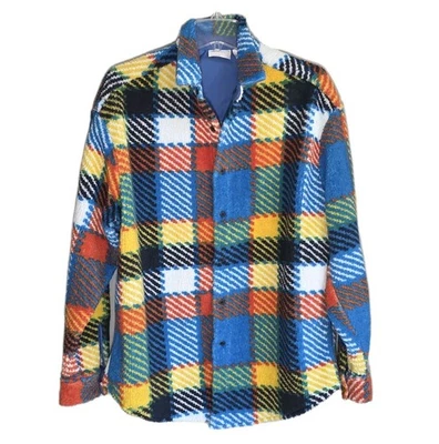 ASOS 90s Oversized Teddy Button Up Shirt Shacket Multicolor Check Mens Medium - Image 1 of 4