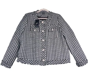 Adrianna Papell Blazer Womens Medium Tweed Black White Check Jacket NWT - Picture 1 of 9
