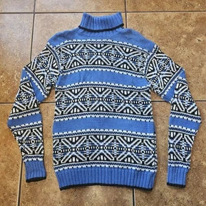 Vintage Lizwear Knit Sweater Geometric Small Oversized Turtleneck 90s Cotton  - Picture 1 of 10