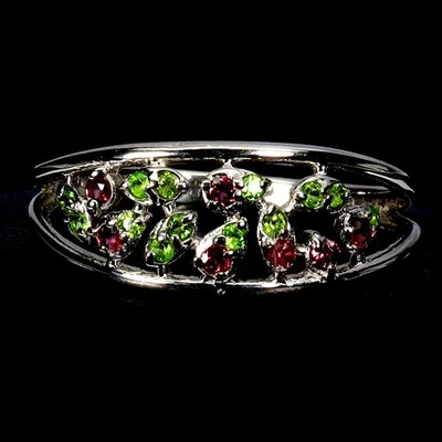 Anillo de plata de ley 925 redondo cromo diopsido rodolita granate piedras preciosas talla 8 Foto 1 de 4