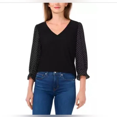 CeCe новый с Ярлыками черный кружевной 3/4 рукав эластичной креп плюс 1 X женский топ капризный - Изображение 1 из 4