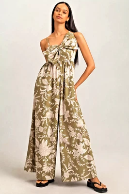 NUEVO CON ETIQUETAS MONO FLORAL ANTHROPOLOGIE HUTCH POPELINA LAZO PIERNA ANCHA MAMELUCO VERDE MUSGO S Foto 1 de 4