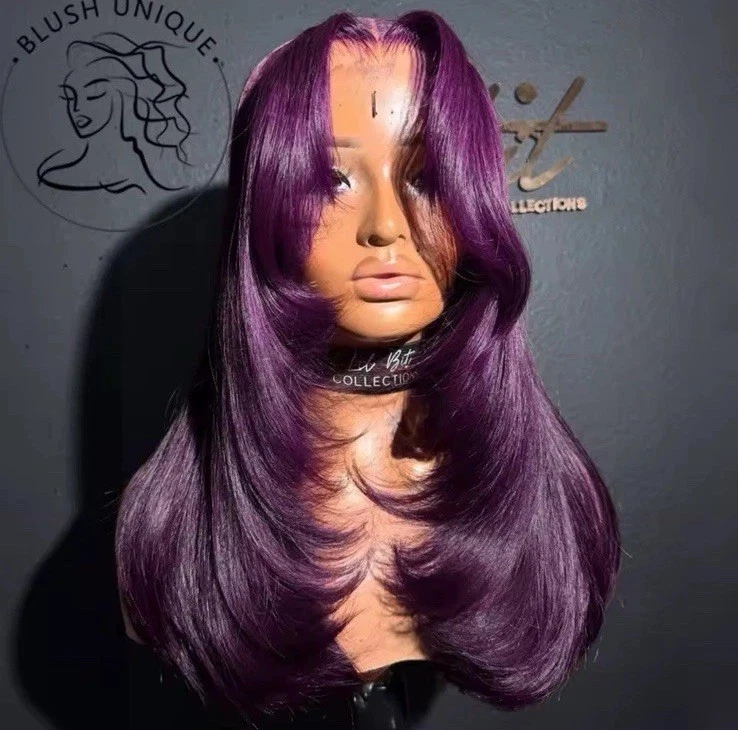 Peluca de cabello humano frontal de encaje Dork púrpura 13x6 de 20 pulgadas ya diseñada Foto 1 de 1