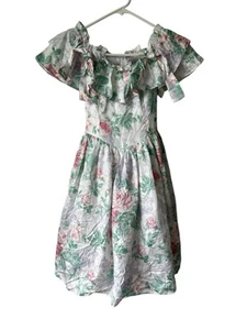 Gunne Sax Jessica McClintock Girls 7 Dress Vtg 80's Floral Puff Sleeve Taffeta - Picture 1 of 14