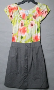 Anthropologie Tabitha Dress Women 2 Yellow Gray Floral Silk Lined Flowy Ladies - Picture 1 of 11