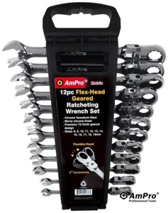 Ampro 12PC Flex-Head Geared Ratcheting Wrench Set (8 -19mm) T42387 - Picture 1 of 1