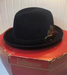 Vintage Biltmore Velurine Hat Size 7 Black Fedora Felted Soft Saved and Brothers Mtl - Picture 1 of 12