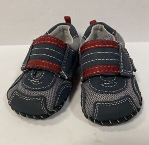 Infant Boys Pediped Blue Gray Red Shoes Leather Sole 12 Months