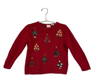 Little Goodies Girl's Size 7 Christmas Sweater Trees Classic Embroidered Red - Picture 1 of 9