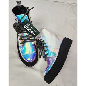 TUK Footwear Women's Sz. 6 Iridescent Mondo Combat Boots NWT - Picture 1 of 9
