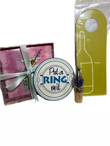 Valentines Day Mom Wine Stopper Metal Coaster Bottle Tags Love Gift Set Ladies - Picture 1 of 10