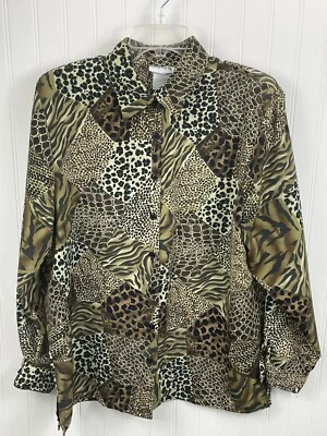 Blusa Bon Worth para mujer con estampado de animales manga larga abotonada talla grande Foto 1 de 4