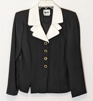 Blusa Top Traje Mujer "Leslie Faye" Negro Chifón Transparente; Botones Dorados; Talla 8P Foto 1 de 4