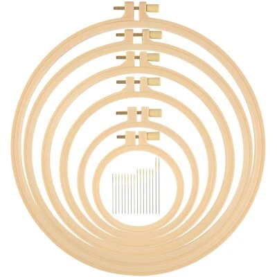 6 Pcs Embroidery Hoop 6 Size, Round Plastic Cross Stitch Hoop with 16 Needles - Image 1 of 4