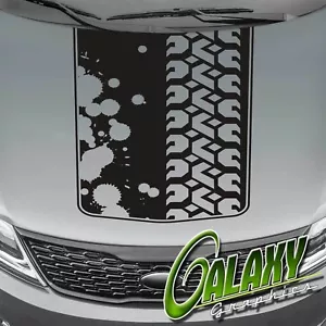 Tire Tread Truck Hood Decal Matte Black Sticker- Fits Ram F150 Silverado Tundra - Picture 1 of 7
