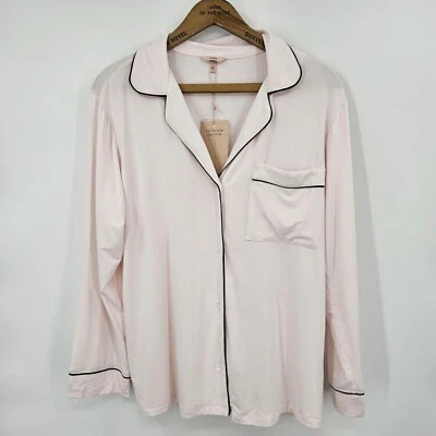 New Eberjey Long Sleeve PJ Top Only Womens XS Gisele Pink Black - Image 1 of 4