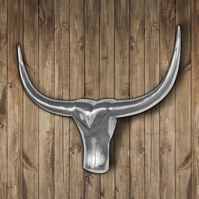 Stier Deko-Geweih aus poliertem Aluminium 52x40cm Wand Dekoration Jagd silber - Bild 1 von 3