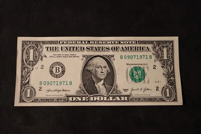 2021 ONE DOLLAR FANCY BIRTHDAY/ANNIVERSARY NOTE SEPT 7, 1971  SN # B 09071971 B - Image 1 of 2