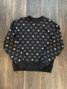 Champion Reverse Weave All Over Logo Crewneck Sweatshirt Adult Size Medium - Picture 1 of 4