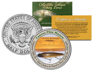 FAMOUS PIKIE MINNOW *Collectible Antique Fishing Lures* JFK Half Dollar US Coin - Picture 1 of 1