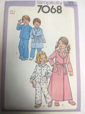 Robe Pajamas Sleepwear Childs 6 Simplicity 7068 Sewing Pattern VTG UC Top Pants - Image 1 of 4