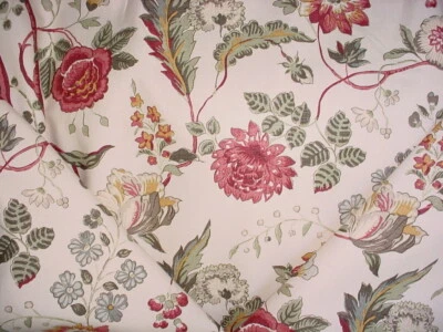 2-3/4Y Jane Shelton 6250 Julia Red Jacobean Floral Linen Upholstery Fabric - Image 1 of 4