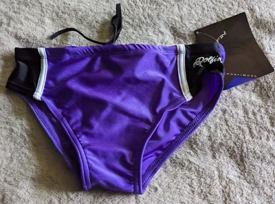 Vintage DOLFIN Lycra Swim Briefs Mens 30 Swimsuit Purple Black NOS NWT - Image 1 of 4