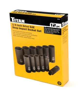Titan 48300 12-Piece 3/8" Drive SAE Deep Impact Socket Set - Image 1 of 3