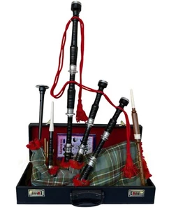 Highland Rosewood Bagpipe For Sale Black Finish With Kelly Dress Tartan Cover - Picture 1 of 5