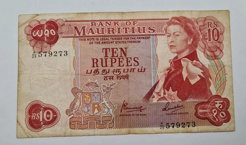 MAURITIUS 10 RUPEE 1967 BANKNOTE Cover